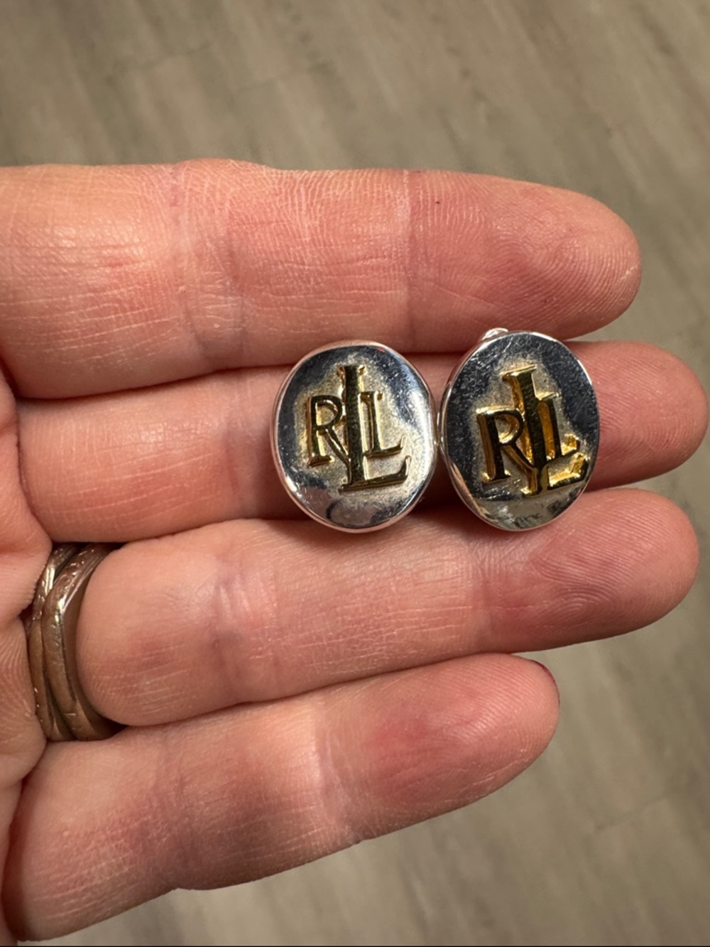 Ralph Lauren Two-Tone RL Oval clip on earrings